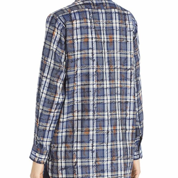Burberry London Chava Scribble Check SILK Shirt Blouse Size US 4 NWT Navy $490 - Picture 2 of 7